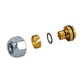 Переходник хромированный, с глянцевой поверхностью, для многослойной и полимерной трубы.