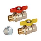 Кран шаровой полнопроходной с шаром DADO©, резьба внутренняя/наружная, никелированный, ручка - бабочка красная или жёлтая.