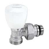 Угловой микрометрический термостатический клапан, хромированный, отвод с герметичной прокладкой, подсоединение с наружной резьбой