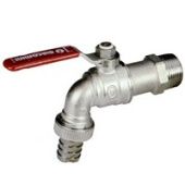 Кран 1" для садового шланга с выводом для резинового шланга, с рычажной рукояткой, хромированный.