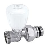 Прямой микрометрический термостатический клапан, хромированный, отвод с герметичной прокладкой, подсоединение с наружной резьбой