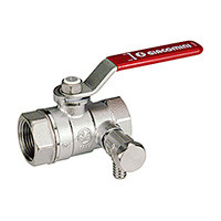 Кран шаровой R250DS Rp 3/4" со сливным краном на 1/4", стандартный проход, хромированный, с красным рычагом