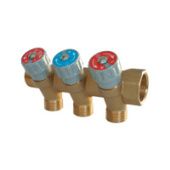 16  G 1/2  Коллектор модульный  4х3/4"  латунный с наклонным вентилем