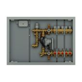 Распределительный коллектор на 10 зон с узлом смешения для низкотемпературных систем с фиксированным значением температуры, термостатический контроль, 3-х скоростной циркуляционный насос, предохтельный термостат K373, узел наполнения и слива, выпуск