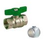 Кран шаровой полнопроходной с шаром DADO©, для питьевой воды, усиленная модель, резьба внутренняя/внутренняя, никелированный, ручка - бабочка зеленая.