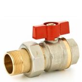 Латунный шаровой кран Danfoss с накаидной гайкой и ниппелем ("американка") с рукояткой типа "бабочка" Ду 25 мм, PN 40 бар