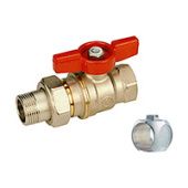 Кран шаровой с отводом полнопроходной с шаром DADO©, резьба внутренняя/наружная 1"x 1", никелированный, ручка - бабочка красная.