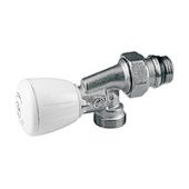 Угловой осевой микрометрический термостатический клапан, хромированный, отвод с герметичной прокладкой