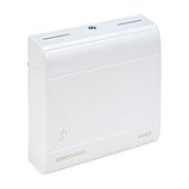 Электронный комнатный датчик температуры и относительной влажности, монтаж в стене, выступающий круглый блок диаметром 60 мм. Используется с вкл/выкл блоком, сетевым контроллером, дисплеем и другим совместимым передающим устройством.