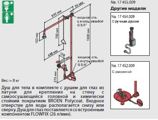 Душ аварийный настенный для тела и глаз с раковиной
