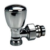 Угловой микрометрический термостатический клапан для полотенцесушителя, хромированный, с глянцевой поверхностью, с подсоединением с наружной резьбой для переходников, отводы с герметичной прокладкой.
